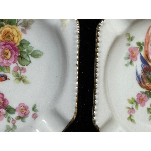 Vintage Bavaria Germany Square Porcelain Trinket Dishes Gold Trim & Floral Set 2 - Picture 7 of 8